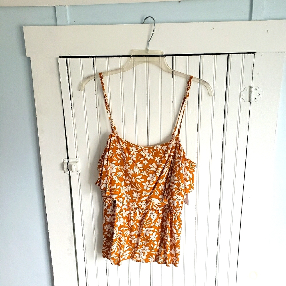NWT Old Navy Yellow & White Spaghetti Strap Blouse